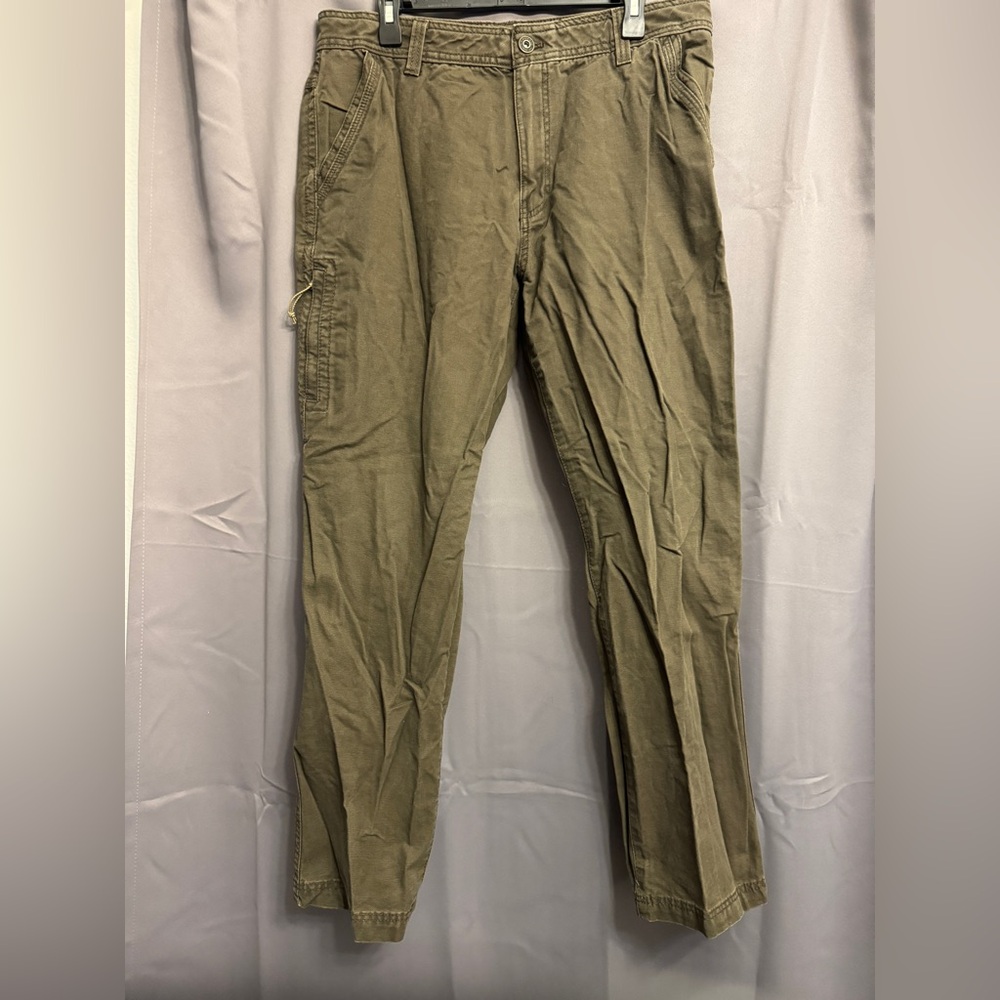 Bass Men's Olive Cargo Pants with Tan Stitching